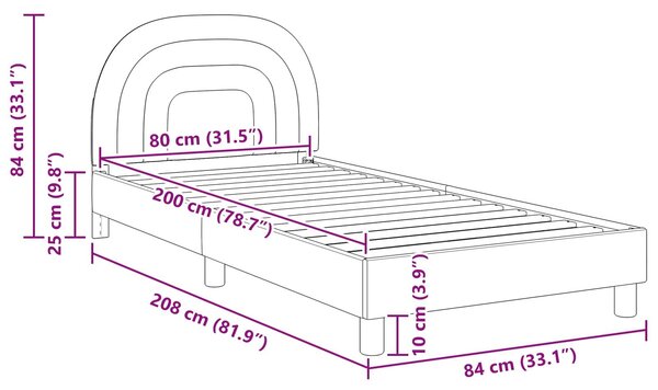 VidaXL Gyerekágy kerettel fejtámlával Rózsaszín 80 x 200 cm Bársony