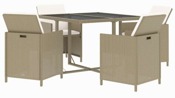 Kerti Étkezőgarnitúra - Polyrattan - Bézs - 5 részes