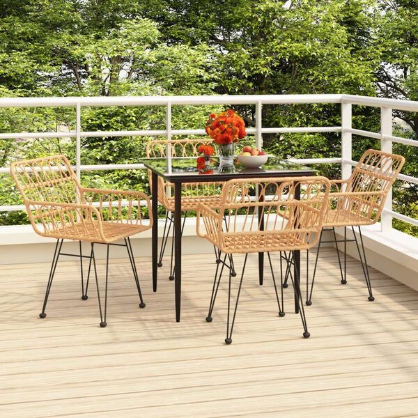 Polyrattan Kerti Étkezőgarnitúra - 5 részes - 80x80cm Asztal