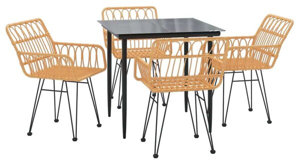 Polyrattan Kerti Étkezőgarnitúra - 5 részes - 80x80cm Asztal