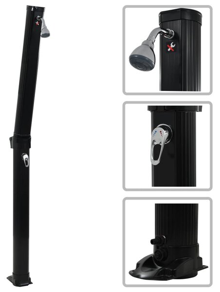Fekete összecsukható napkollektoros zuhanyzó 214 cm 23 L