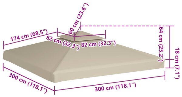 Bézs csere pavilon ponyvatető 310 g/m² 3 x 3 m