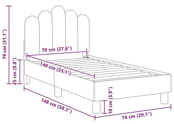 VidaXL Gyerekágy keret fejtámlával Sötétszürke 70 x 140 cm Szövet
