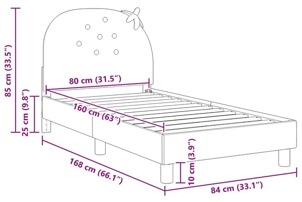 VidaXL Gyerekágy kerettel fejtámlával Rózsaszín 80 x 160 cm Bársony
