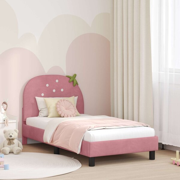 VidaXL Gyerekágy kerettel fejtámlával Rózsaszín 80 x 160 cm Bársony