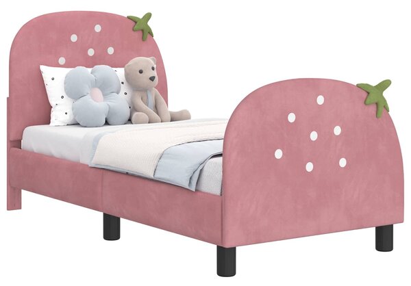 VidaXL Gyerekágy keret fejtámlával Rózsaszín 70 x 140 cm Bársony