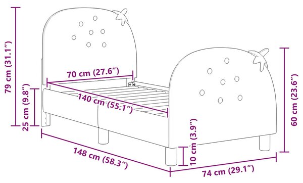 VidaXL Gyerekágy keret fejtámlával Rózsaszín 70 x 140 cm Bársony