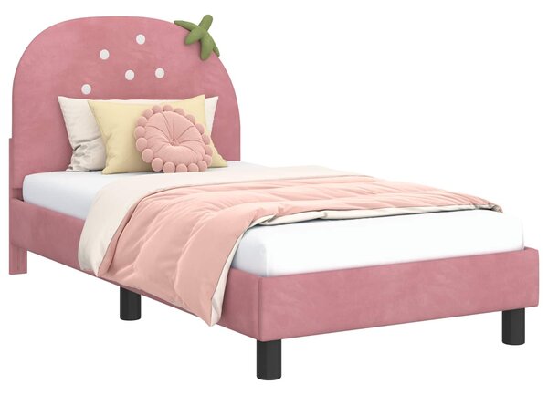 VidaXL Gyerekágy kerettel fejtámlával Rózsaszín 80 x 160 cm Bársony