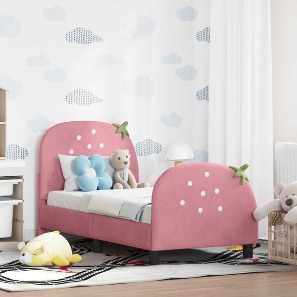 VidaXL Gyerekágy keret fejtámlával Rózsaszín 70 x 140 cm Bársony