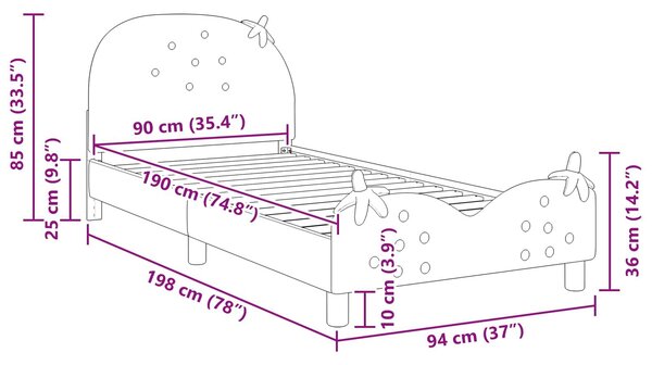 VidaXL Gyerekágy kerettel fejtámlával Rózsaszín 90 x 190 cm Bársony