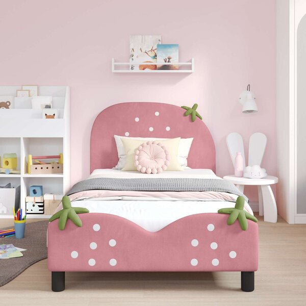 VidaXL Gyerekágy kerettel fejtámlával Rózsaszín 90 x 190 cm Bársony