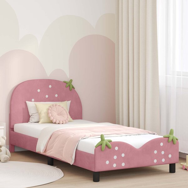 VidaXL Gyerekágy kerettel fejtámlával Rózsaszín 90 x 190 cm Bársony