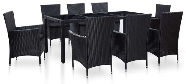 VidaXL Kültéri Polyrattan Étkezőgarnitúra - 9 részes - Fekete