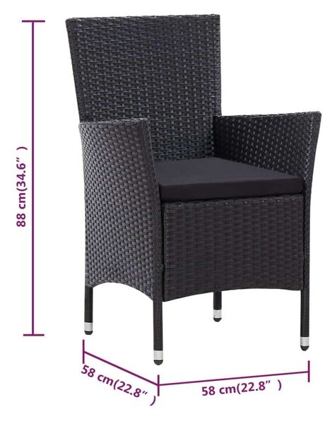 VidaXL Kültéri Polyrattan Étkezőgarnitúra - 9 részes - Fekete