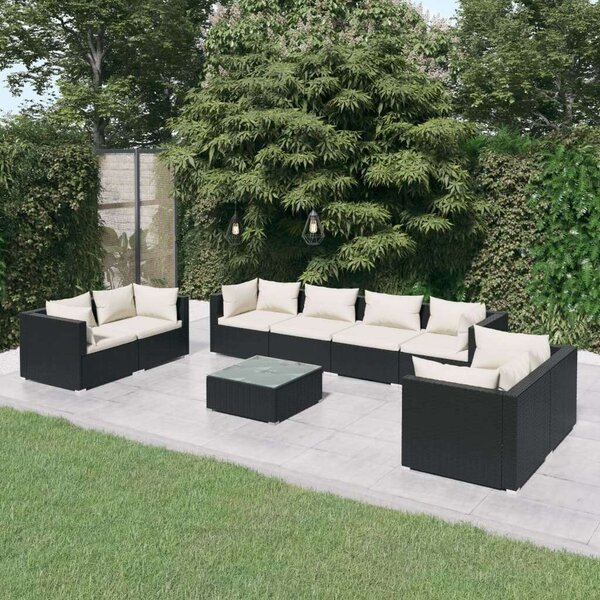 VidaXL Polyrattan Kerti Ülőgarnitúra - 9 részes - Fekete