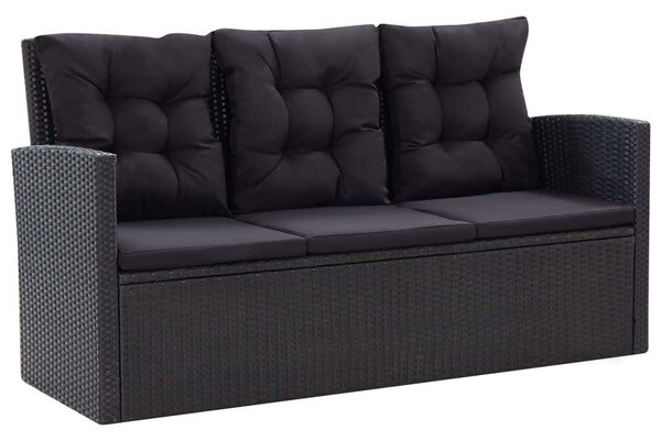 VidaXL 6 részes fekete polyrattan kerti bútorszett párnákkal