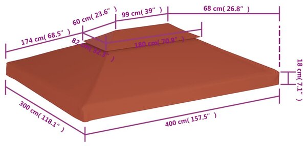 Terrakotta kétszintes pavilon tetőponyva 310 g/m² 4 x 3 m