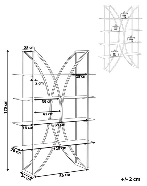 Négyszintes polcos elem HOLLOW Fém 175 cm Ezüst