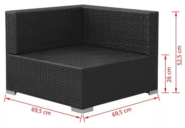 RelaxDays - 3 részes Polyrattan Kerti Bútorszett - Fekete