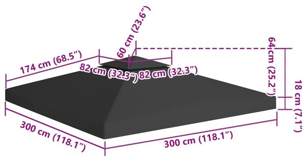 Fekete kétszintes pavilon-tetőponyva 310 g/m² 3 x 3 m