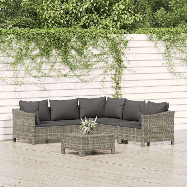 VidaXL 6 részes szürke polyrattan kerti ülőgarnitúra párnákkal