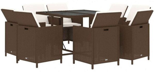 VidaXL 9 részes barna polyrattan kerti étkezőgarnitúra párnákkal