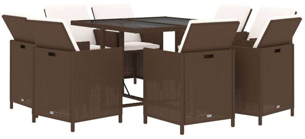 VidaXL 9 részes barna polyrattan kerti étkezőgarnitúra párnákkal