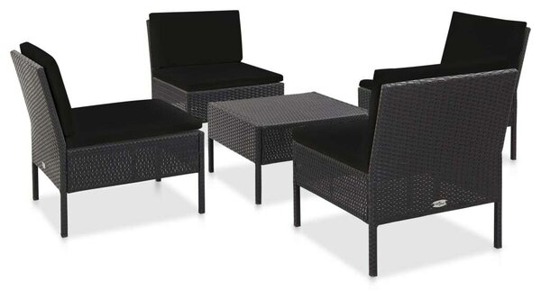 VidaXL - 5 részes Kerti Kanapé Szett - Fekete Polyrattan