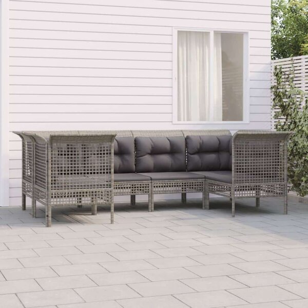 VidaXL 6 részes szürke polyrattan kerti ülőgarnitúra párnákkal