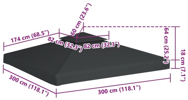 Sötétszürke csere pavilon ponyvatető 310 g/m² 3 x 3 m