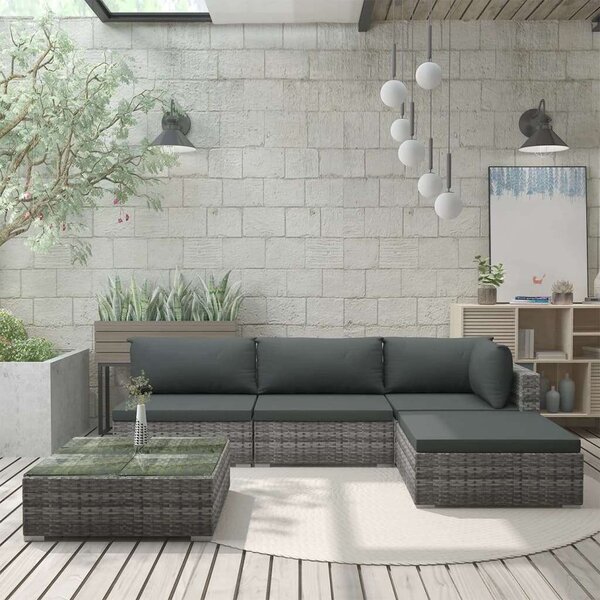 VidaXL 5-részes szürke polyrattan kerti bútorszett párnákkal