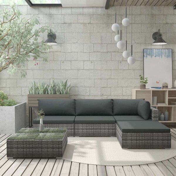 VidaXL 5-részes szürke polyrattan kerti bútorszett párnákkal