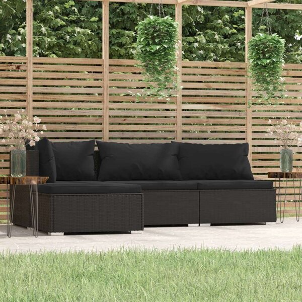 VidaXL 4 részes Kerti Ülőgarnitúra - Fekete Polyrattan