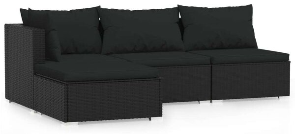 VidaXL 4 részes Kerti Ülőgarnitúra - Fekete Polyrattan