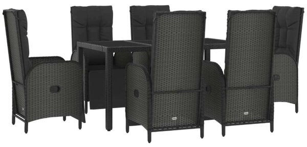 VidaXL 7 részes fekete és szürke polyrattan kerti étkezőszett párnával