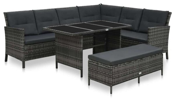 VidaXL 3-részes szürke polyrattan kerti bútorgarnitúra párnákkal