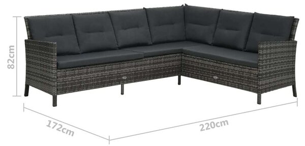 VidaXL 3-részes szürke polyrattan kerti bútorgarnitúra párnákkal