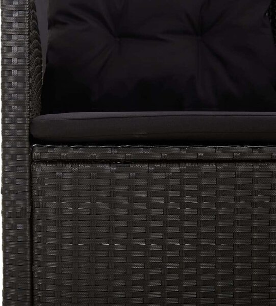 VidaXL 3 részes fekete polyrattan kerti ülőgarnitúra párnákkal
