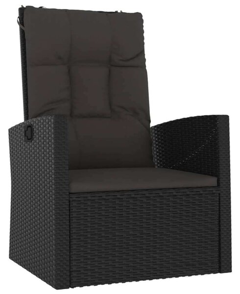 VidaXL 3 részes fekete polyrattan kerti ülőgarnitúra párnákkal