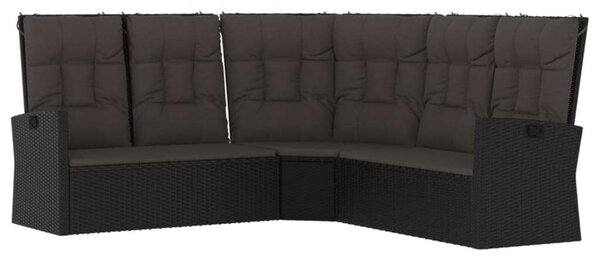 VidaXL 3 részes fekete polyrattan kerti ülőgarnitúra párnákkal