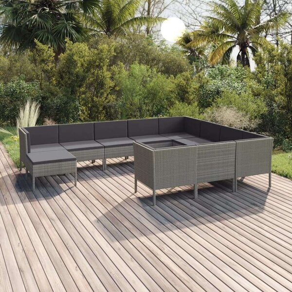 Polyrattan Kerti Ülőgarnitúra - 11 részes - Szürke