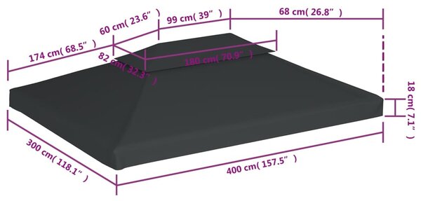 Antracitszürke kétszintes pavilon tetőponyva 310 g/m² 4 x 3 m