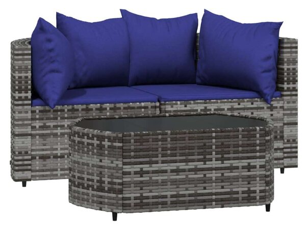 VidaXL 3 részes szürke polyrattan kerti ülőgarnitúra párnákkal