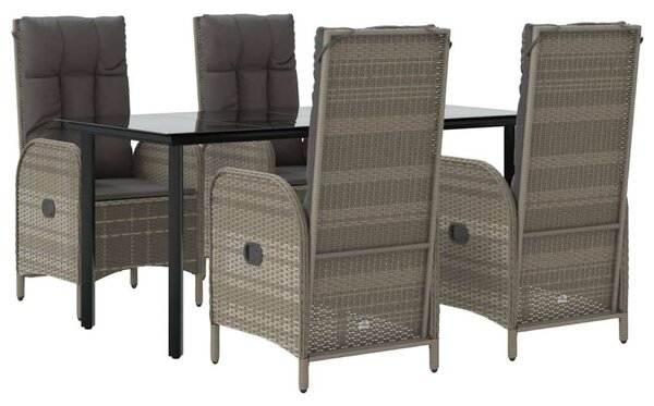 VidaXL 5 részes fekete és szürke polyrattan kerti étkezőszett párnával