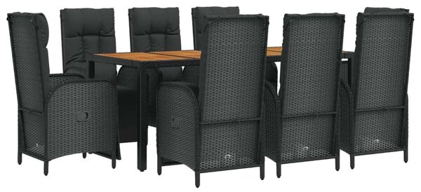 VidaXL 9 részes fekete polyrattan kerti étkezőgarnitúra párnákkal