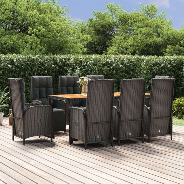 VidaXL 9 részes fekete polyrattan kerti étkezőgarnitúra párnákkal