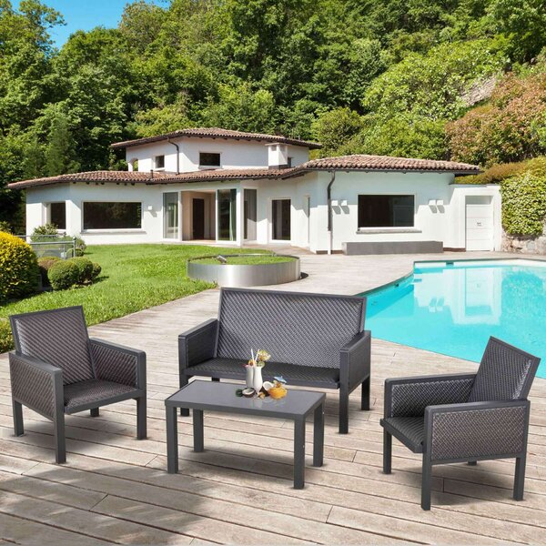 Outsunny 860-166, kerti bútor szett, 4 db, szintetikus rattan, szürke