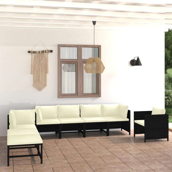 Polyrattan Kerti Bútorszett - 8 részes - Fekete