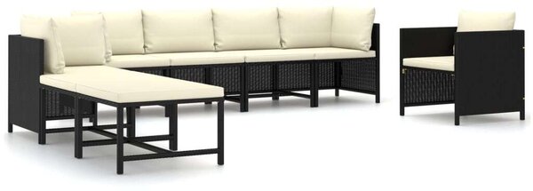 Polyrattan Kerti Bútorszett - 8 részes - Fekete