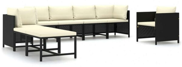Polyrattan Kerti Bútorszett - 8 részes - Fekete